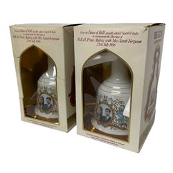 Two Prince Andrew and Sarah Ferguson Bell's whisky decanters in boxes