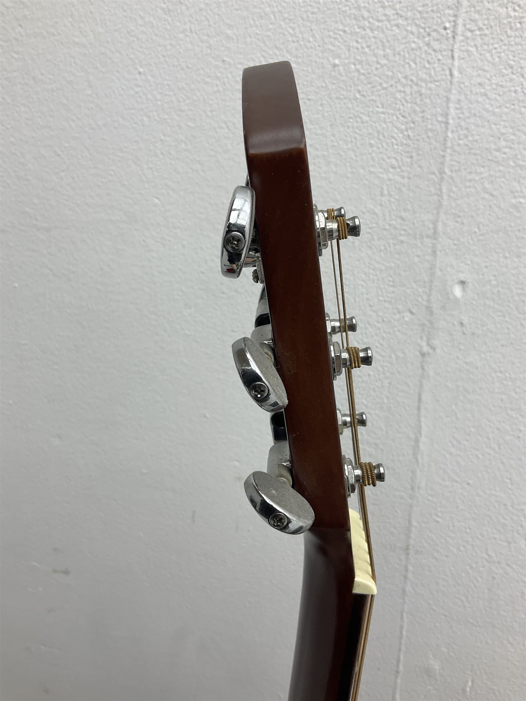 Rally five-string banjo with mahogany solid back L101cm in soft carrying case; and Brunswick Model BF200 acoustic guitar L103cm; with small quantity of instructional DVDs and booklets