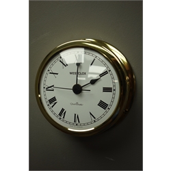  Westclox ship bulkhead style clock and matching aneroid barometer, D15cm  