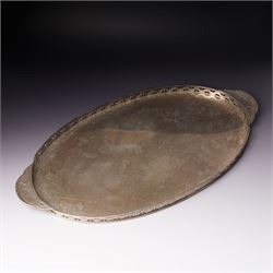 Silver oval tray with pierced rim and flattened handles W47cm Sheffield 1934 Maker Mappin & Webb