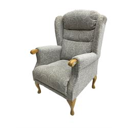 The Cotswold Chair Company - 'Berkeley Queen Anne' wingback armchair, upholstered in textured scroll fabric with sprung seat, on cabriole supports