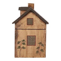 Wooden box in the form of a house, with hand painted details, H23cm