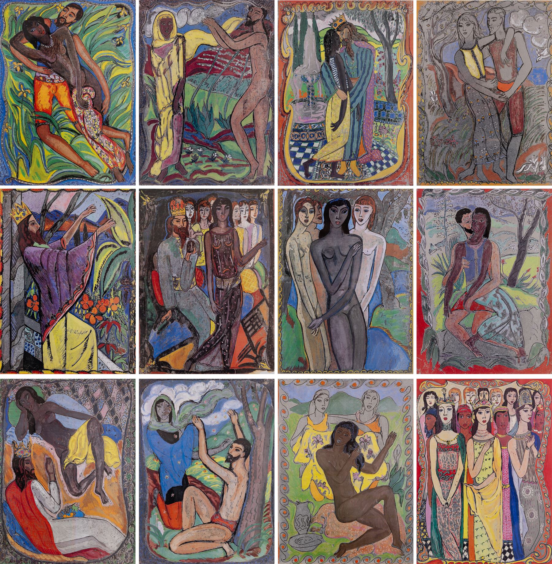 Edward Harris Wolfe (South African 1897-1982): 'Song of Songs', set of twelve limited edition lithographs on silvered paper each signed and numbered 228/250 in pencil, 36cm x 26cm, in matching frames (12)