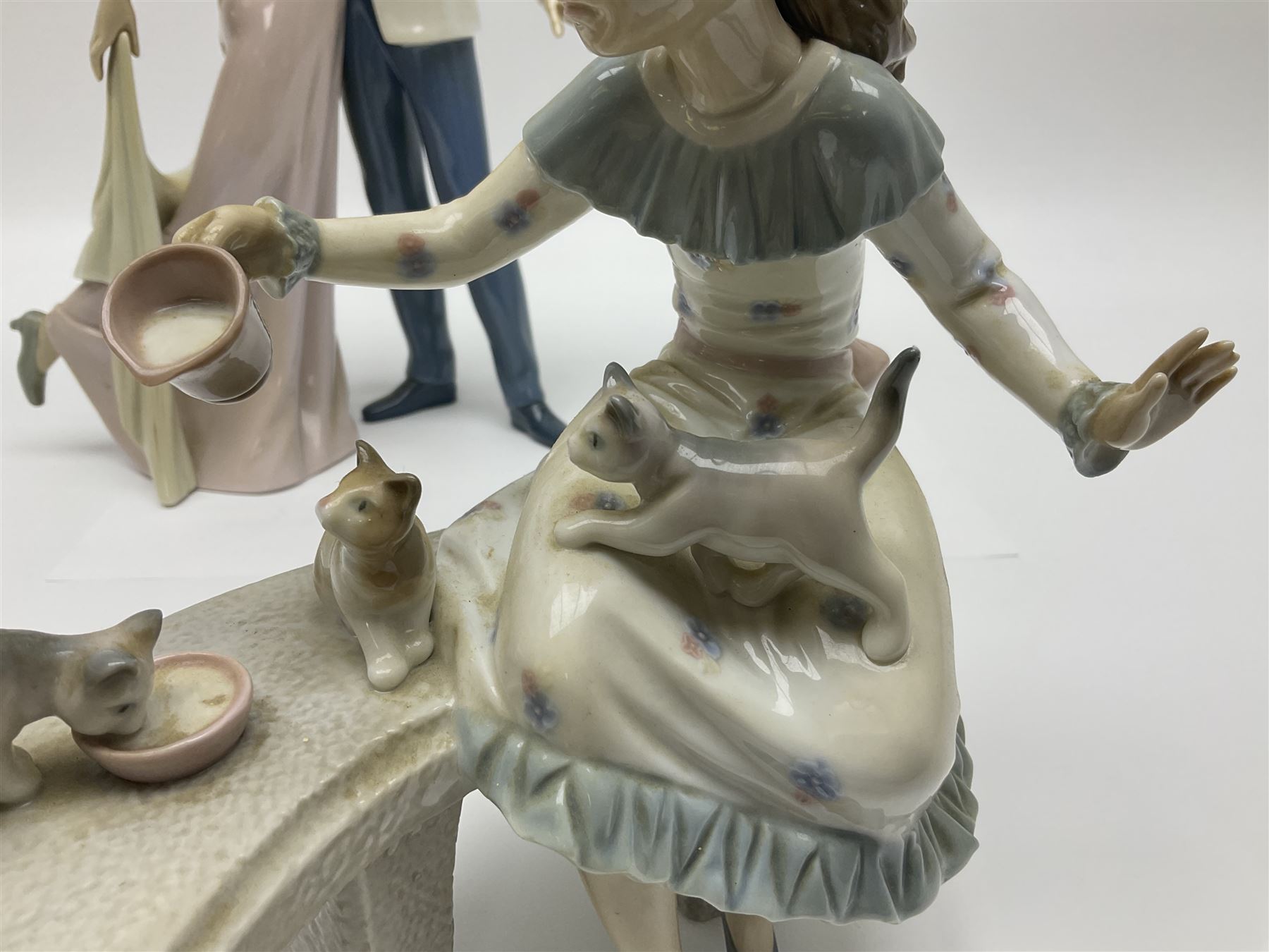 Two Lladro figure groups, Happy Anniversary no 6475 and Meal Time no 6109, largest H32cm