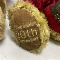 Six Harrods annual teddy bears, dating between 2005 and 2010, including 20th anniversary edition bear, tallest H39cm