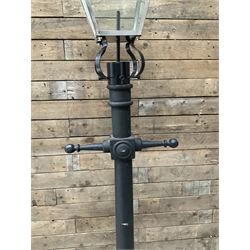 Victorian design cast iron street or driveway lamp, in black finish with stainless steel lantern top