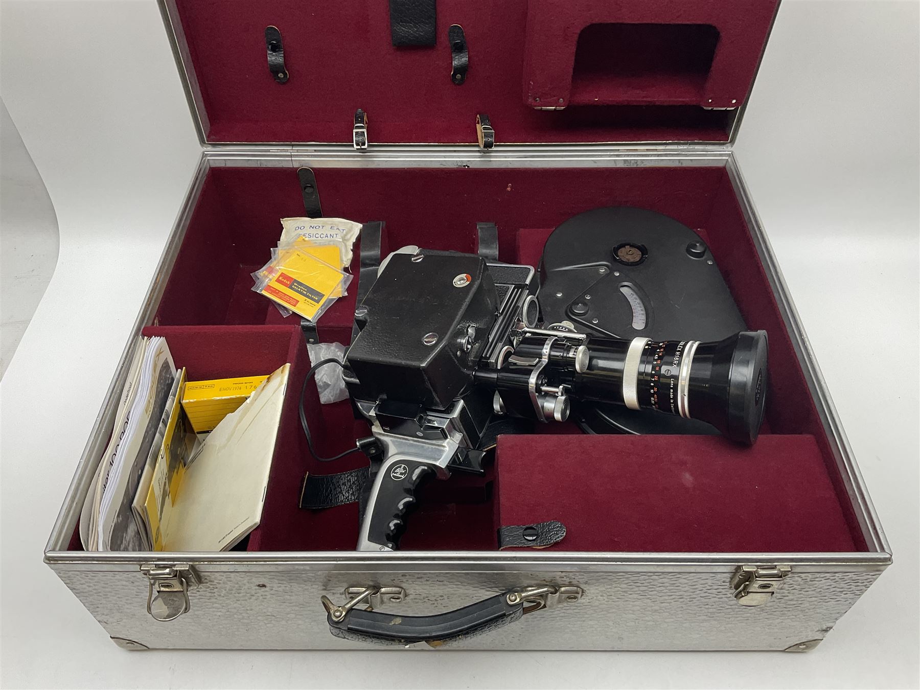 Bolex H16 RX5 camera body, serial no. 245758, with ' Kern Paillard Vario Switar 1:1.9 f=16-100mm POE Bolex H16RX' lens, Bolex 400ft magazine, etc, all in Bolex large flight case
