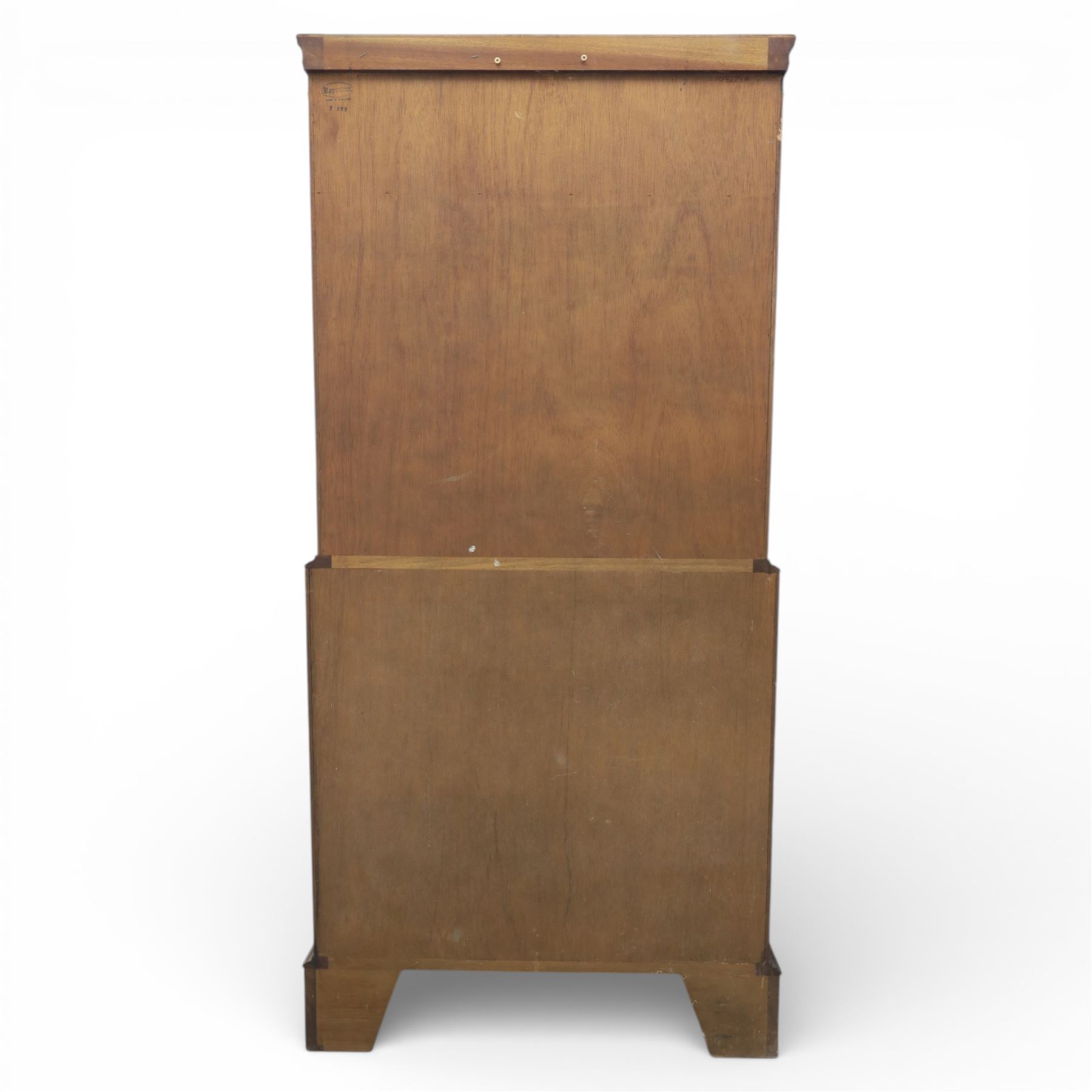 Reprodux - Georgian design mahogany serpentine chest-on-chest, top section with two over three drawer arrangement, flanked by chamfered edges, the lower fixed section, with slide above three drawers, raised on bracket feet  