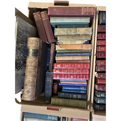 Large collection books, to include Dickens novels, Punch Humour, British Encyclopaedia volumes and six volumes of Crowned Masterpieces of Eloquence, etc, in four boxes 