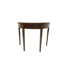 19th century inlaid mahogany fold-over tea table, raised on square tapering supports 