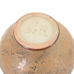 Pair of Royal Doulton vases by Christine Abbot, of squat circular form with elongated neck and flared rim, the body decorated with floral design, H26cm