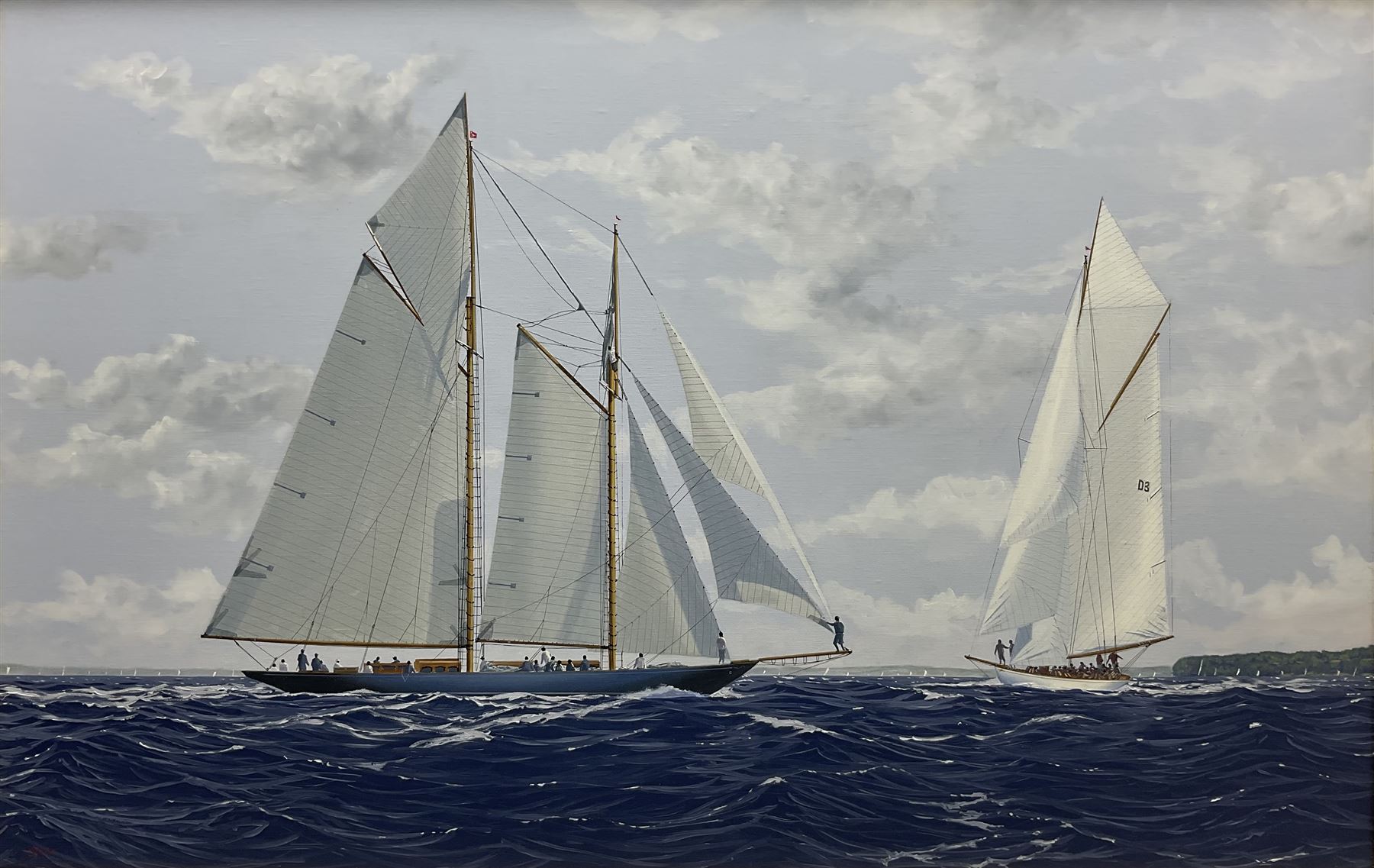 James Miller (British 1962-): J Class Yachts, oil on canvas signed 84cm x 54cm