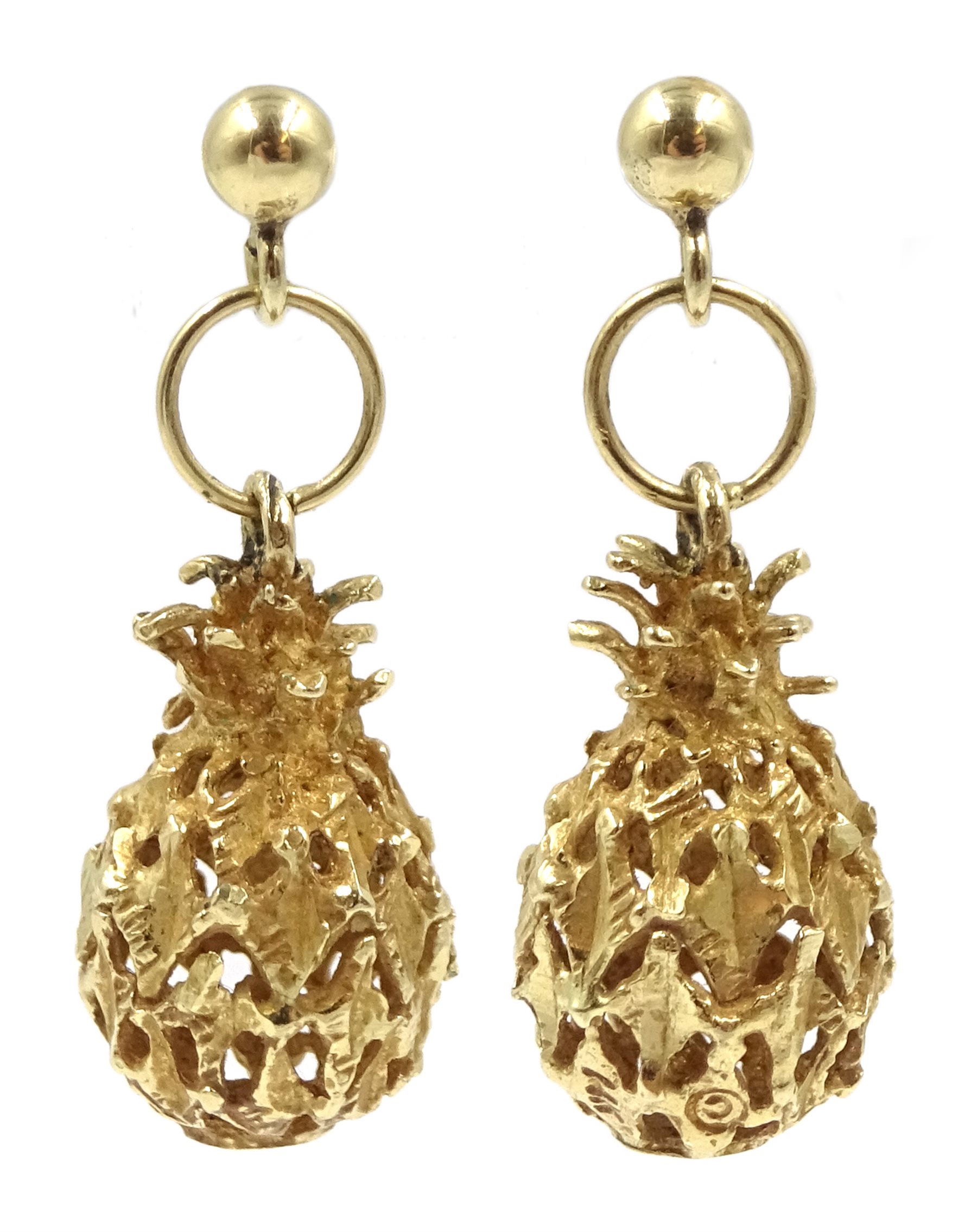Pair of 14ct gold pineapple pendant earrings