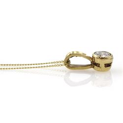9ct gold bezel set single stone round brilliant cut diamond pendant, hallmarked, on 9ct gold chain necklace, diamond approx 0.25 carat