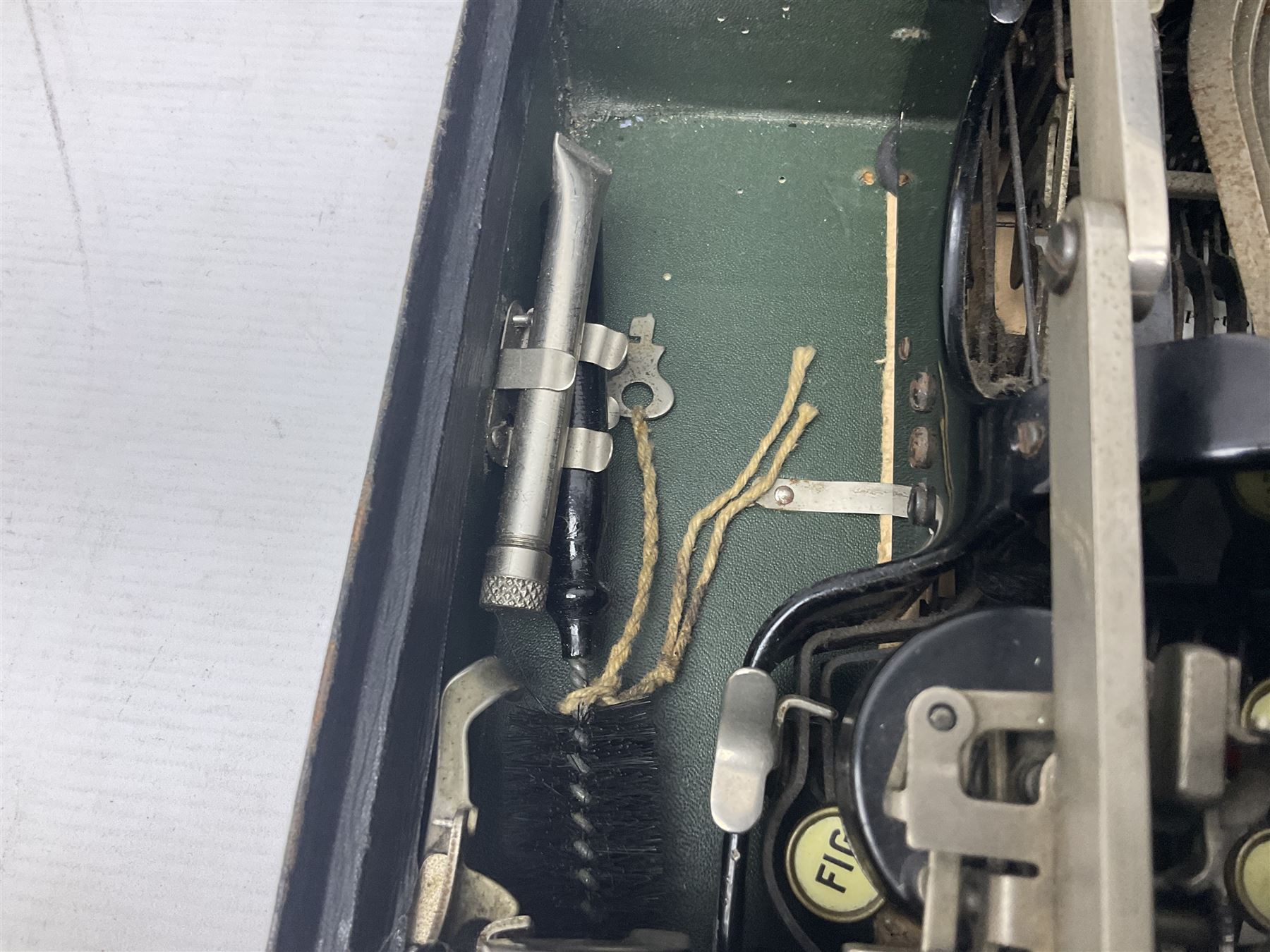 Corona typewriter in case, together with a grey angle pose style lamp