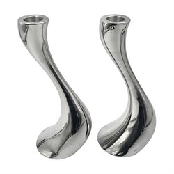 Pair of Georg Jensen chrome 'Cobra' candlesticks, with stamped maker's mark to base, H20cm