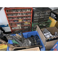 Large quantity of tools and other equipment to include, electrical fittings, hole saws, tecbond hot melt adhesive, tile cutter, bolts, abrasive pads etc. - THIS LOT IS TO BE COLLECTED BY APPOINTMENT FROM DUGGLEBY STORAGE, GREAT HILL, EASTFIELD, SCARBOROUGH, YO11 3TX