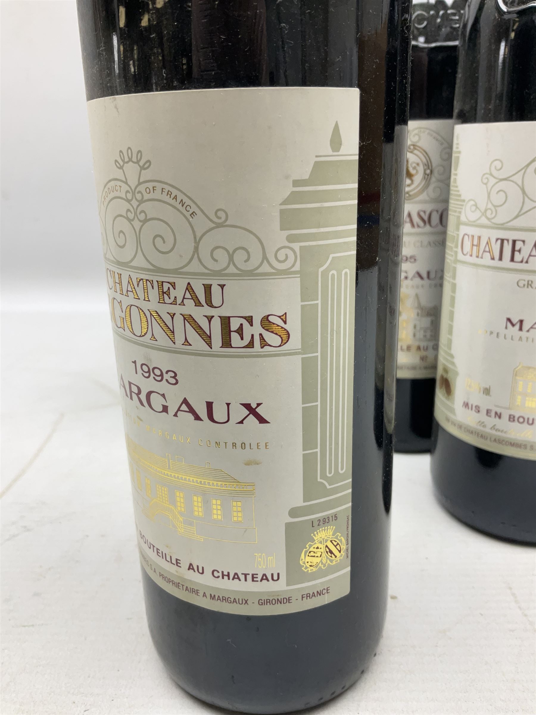 Chateau Lascombes, Margaux, comprising the years 1988, 1989, 1990, 1994 and 1995, 750ml 12.5% vol, together with Chateau Segonnes, 1993 Margaux, 750ml 12.5% vol (6)