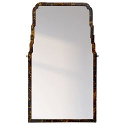 Early 20th century wall hanging tortoise shell framed mirror, of rectangular form, the upper half of the frame shaped and stepped surrounding a plain mirror plate