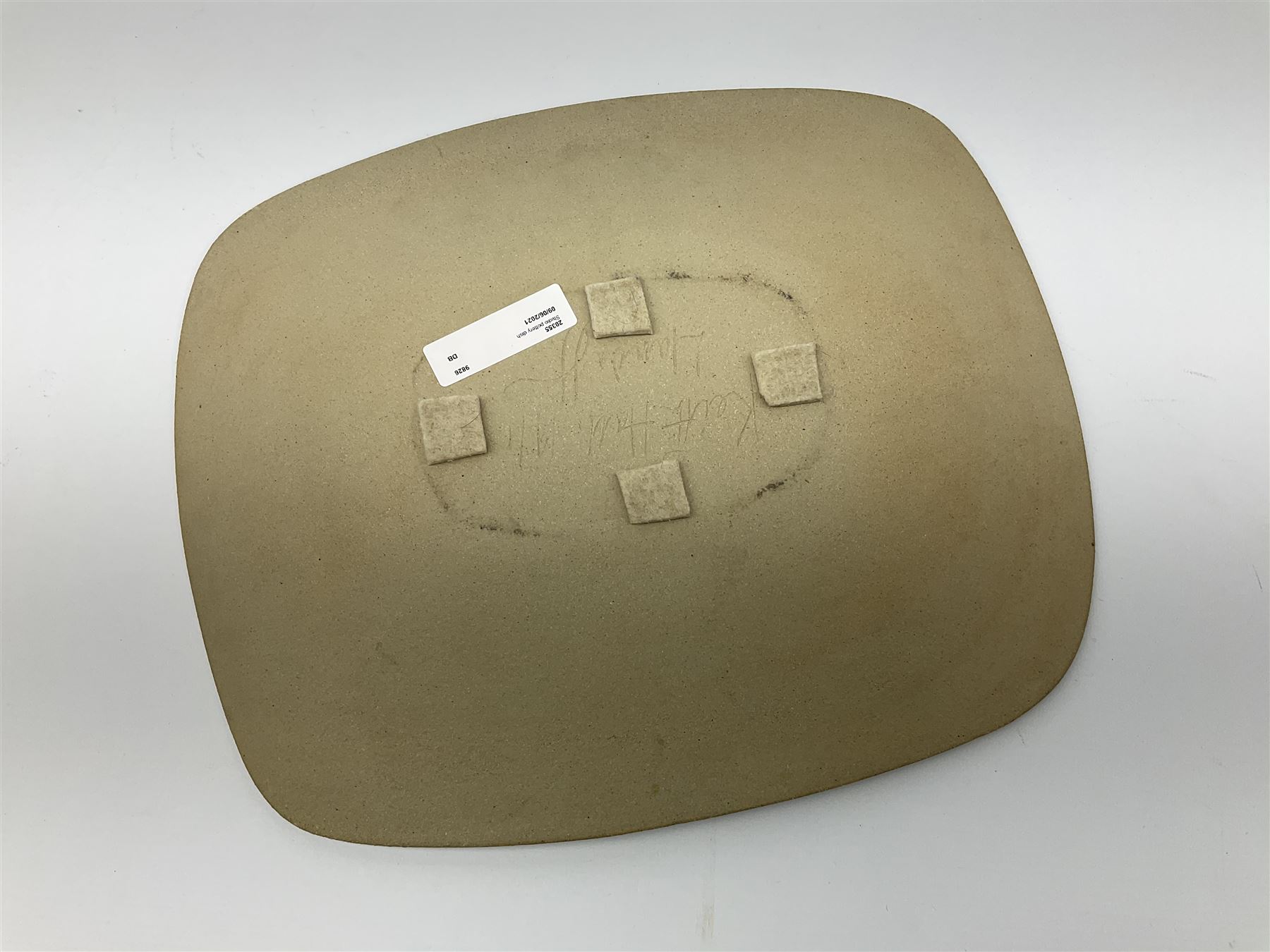 A Keith Hall Llandaff Studio Pottery dish, of oblong form with incised decoration, marked beneath Keith Hall Llandaff, and dated 1971, L35.5cm.