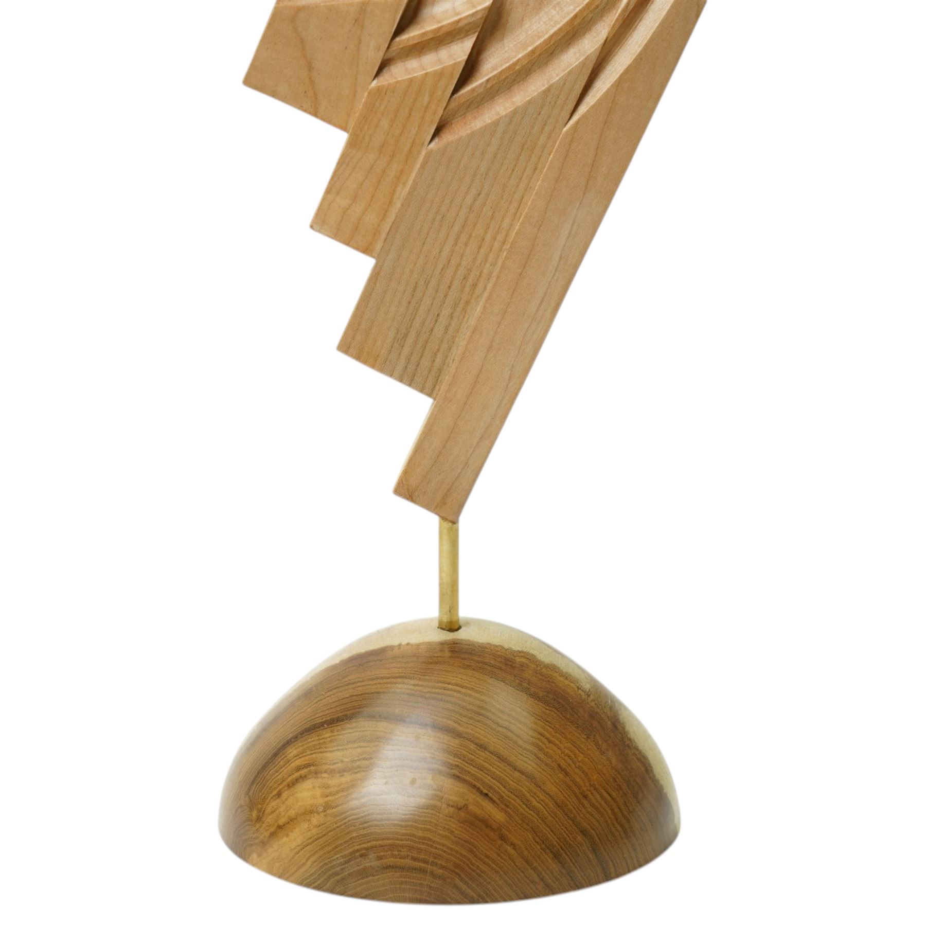 Chris Redfearn of Halifax - carved sycamore and laburnum wood sculpture, of staggered contemporary form, signed to base, H114cm