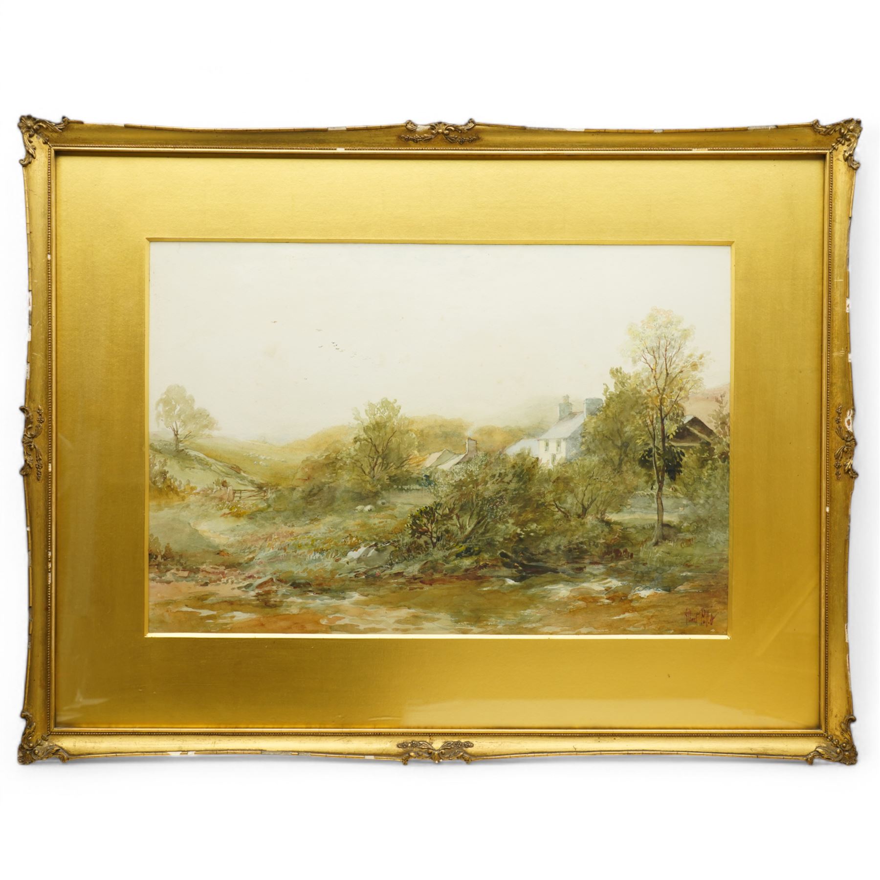 Albert Pollitt (British 1855-1926): Farmstead and Sheep Flock and Castle on the Hill, set three watercolours signed, two dated 1912, max 60cm x 44cm (3)