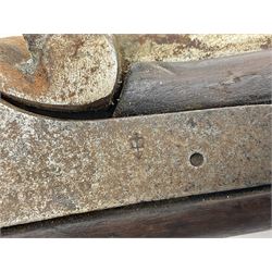 20th century Indian percussion military musket, approximately 20-bore, the 96.5cm barrel with three bands, the steel lock-plate marked 1862 Enfield, walnut full stock with brass fittings and under barrel ramrod channel L140.5cm overall