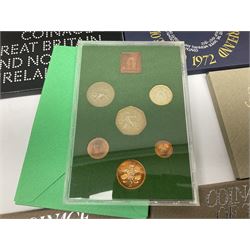 Thirteen Great British coin year sets, dated 1971, 1972, 1973, 1974, 1975, 1976, 1977, two 1978, 1979, 1980, 1981 and 1982, all in plastic displays with card covers