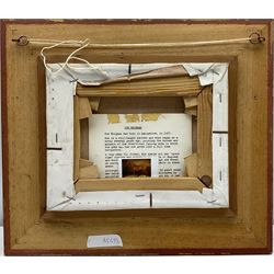 Sue Whigham (British 1957-): Bay Horse in Stable Interior, oil on canvas signed 7.5cm x 23.5cm