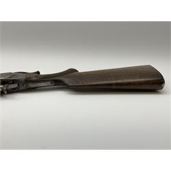 Rare Henry Pieper Liege seven-chambered solid barrel 297/30 calibre rim-fire volley gun with six barrels around a central seventh barrel drilled for simultaneous fire, built on a Remington type rolling block action, blued 62cm barrel with raised rib and twin rear leaf sights, case hardened action complete with loading plate for seven cartridges, walnut stock with chequered pistol grip and fore-end and inset 'silver' cartouche with two Chinese type characters, no.256PLN, L109cm overall