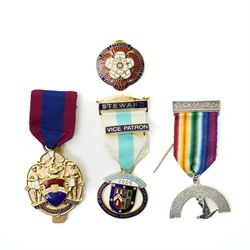  Masonic gilt metal Mark Master Mason jewel and various North and East Yorkshire enamel jewels etc