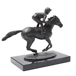 David Cornell (British 1935-): 'Champion Finish', cast bronze equestrian figure of Lester Piggott riding Nijinsky, dated 1985, H19cm