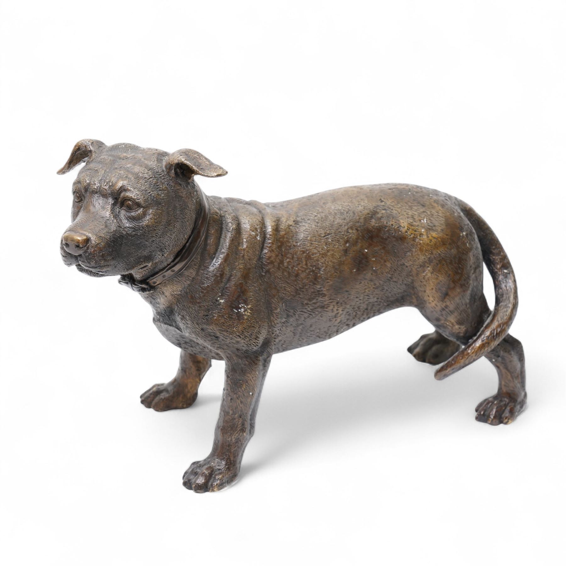 Leonardo - Large 20th century bronze figure of a Staffordshire Terrier L43cm