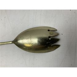 Wedgwood blue Jasperware salad bowl with silver plated collar and matching servers, bowl D22.5cm