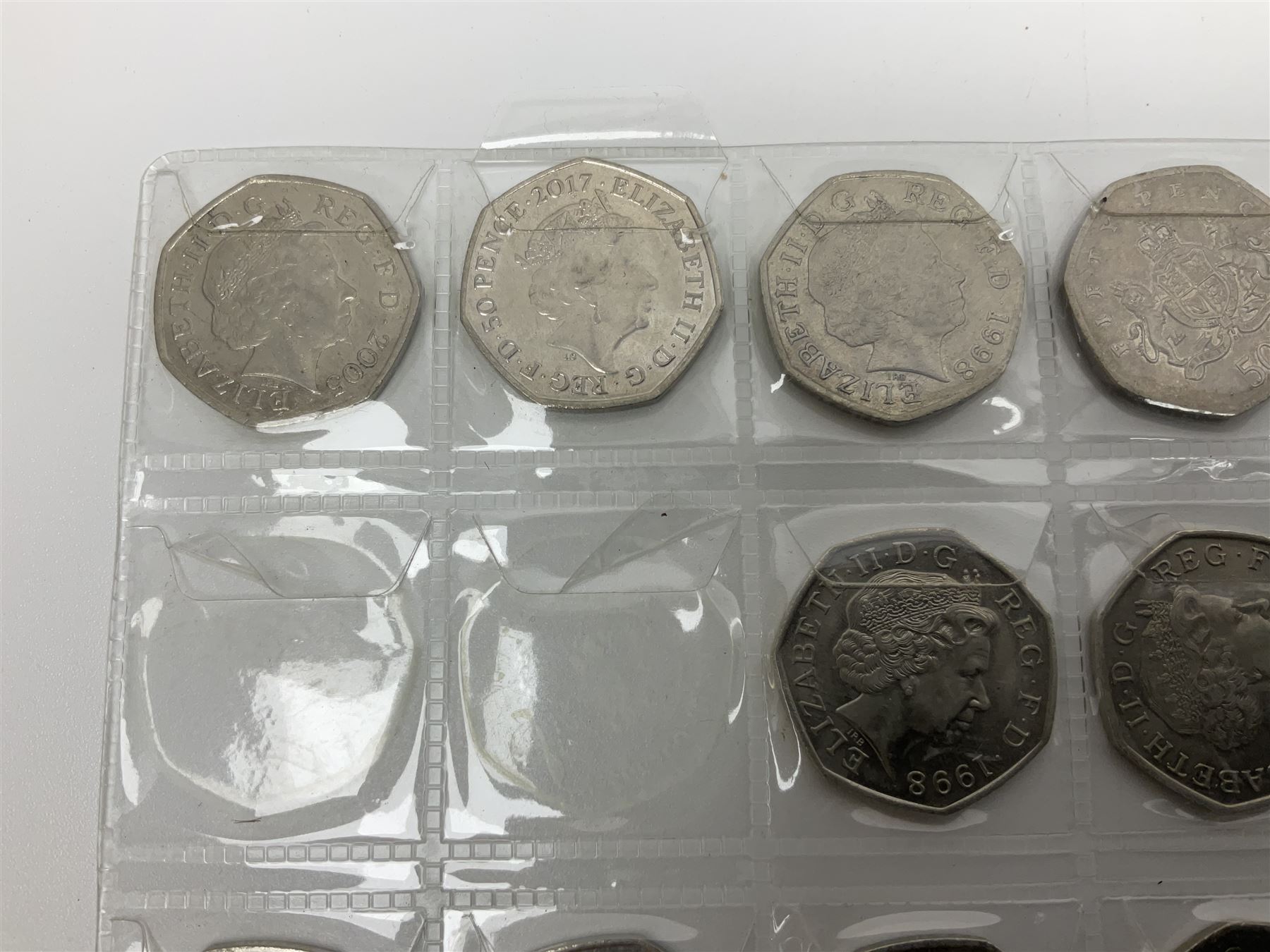 Queen Elizabeth II decimal fifty pence coins, including commemoratives, face value 11 GBP