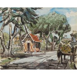 John Newel Lewis (British 1920-1991): 'Queen's Park Port of Spain, Trinidad', watercolour and ink signed titled and dated 1960, 24cm x 30cm