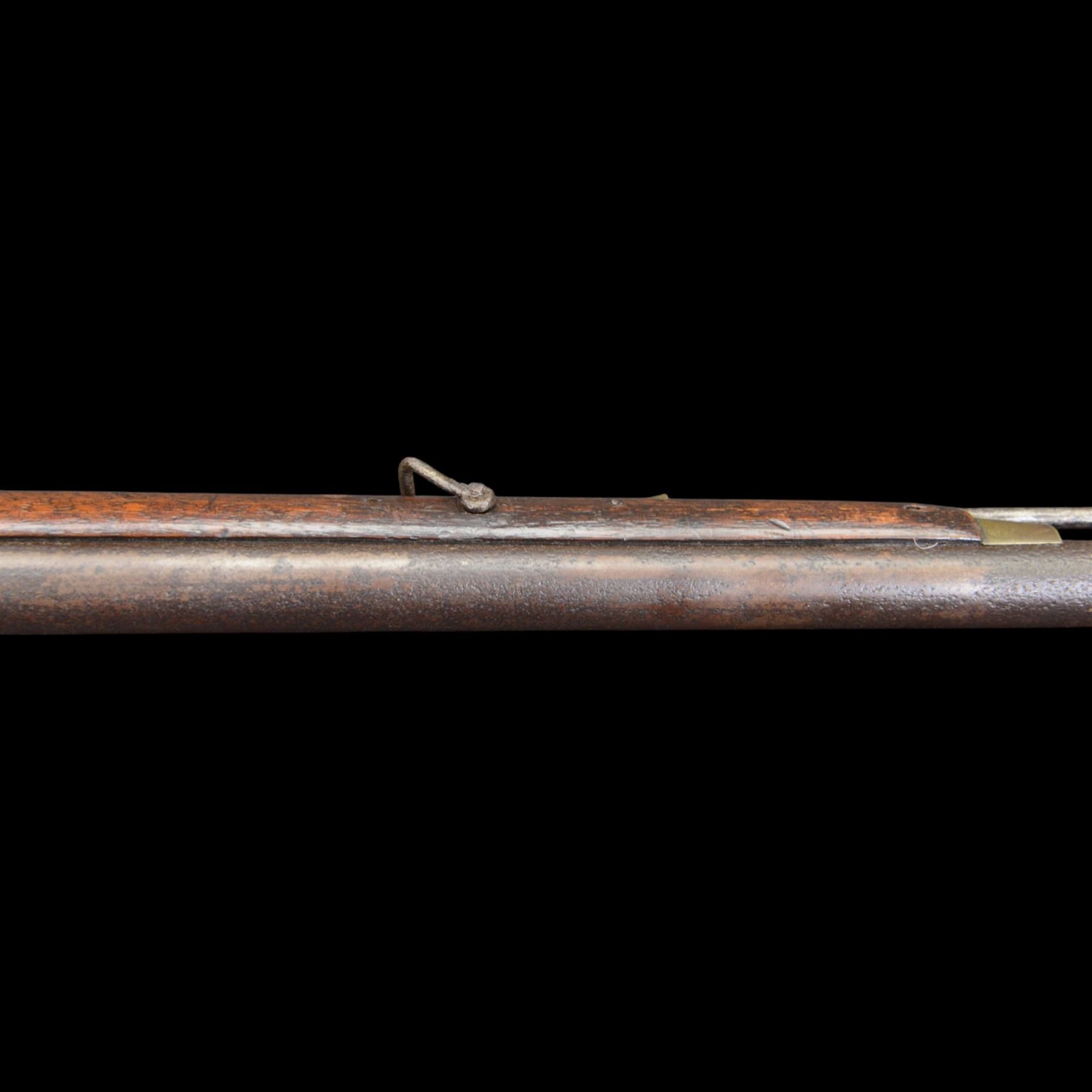 19th century 1793 Brown Bess flintlock musket, the 100cm barrel with ram rod under, full walnut stock with brass butt, carrying sling brackets, action marked Parsons and period triangular socket bayonet, L139cm
