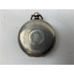 Victorian silver fusee lever pocket watch No. 5623, London 1874, together with Ronson lighter, AA badges etc