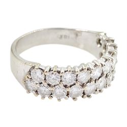 18ct white gold two row round brilliant cut diamond half eternity ring, stamped 18K, total diamond weight approx 1.40 carat