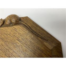 Mouseman - oak octagonal chopping board or teapot stand, moulded edge carved with mouse signature, by the workshop of Robert Thompson, Kilburn
