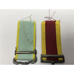 Seven copies of early medals - Waterloo, Crimea, Mediterranean, China 1900, Victoria Cross, Natal Rebellion and Tibet 1903-4; all with ribbons (7)