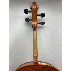 Modern Hungarian half-size cello with 69cm two-piece maple back and ribs and spruce top L114cm overall; and Stentor half size cello bearing label 'The Stentor Student II'; each in soft carrying case (2)