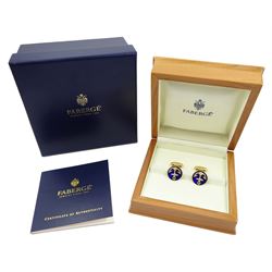 Victor Mayer for Faberge pair of 18ct gold diamond and blue enamel anchor cufflinks, limited edition No.16/1000, stamped 750, boxed with certificate
