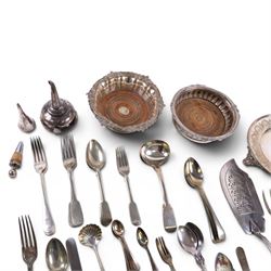 Silver plate, including waiter, two bottle coasters, funnel, cutlery, etc