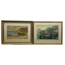 David A Baxter Jnr (British early 20th century): Boats in a Coastal Inlet, watercolour signed 31cm x 48cm, together with a further 20th century harbour scene watercolour (2)