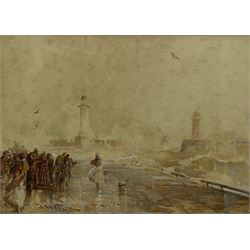 Stephen Frank Wasley (British 1854-1930): Awaiting the Boat's Return Whitby, watercolour signed 24cm x 34cm
