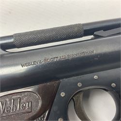 Webley Premier .177 cal. air pistol with top lever action, serial no.462; in original box with label under lid NB: AGE RESTRICTIONS APPLY TO THE PURCHASE OF AIR WEAPONS.