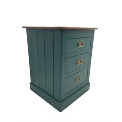 Painted pine three drawer pedestal chest
