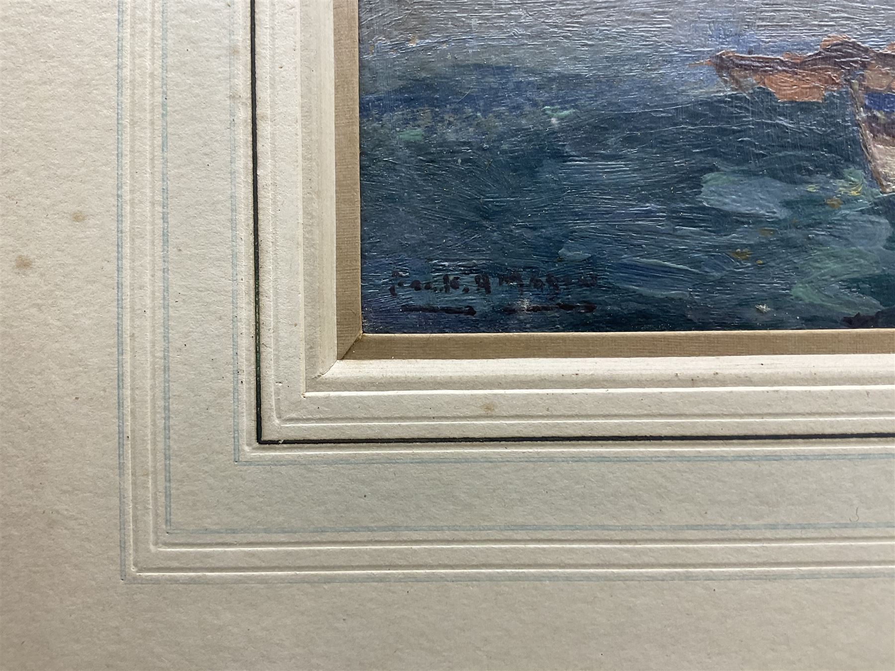 Frank Henry Mason (Staithes Group 1875-1965): 'The Fishing Moon', oil on board signed, titled on the mount 24cm x 46cm