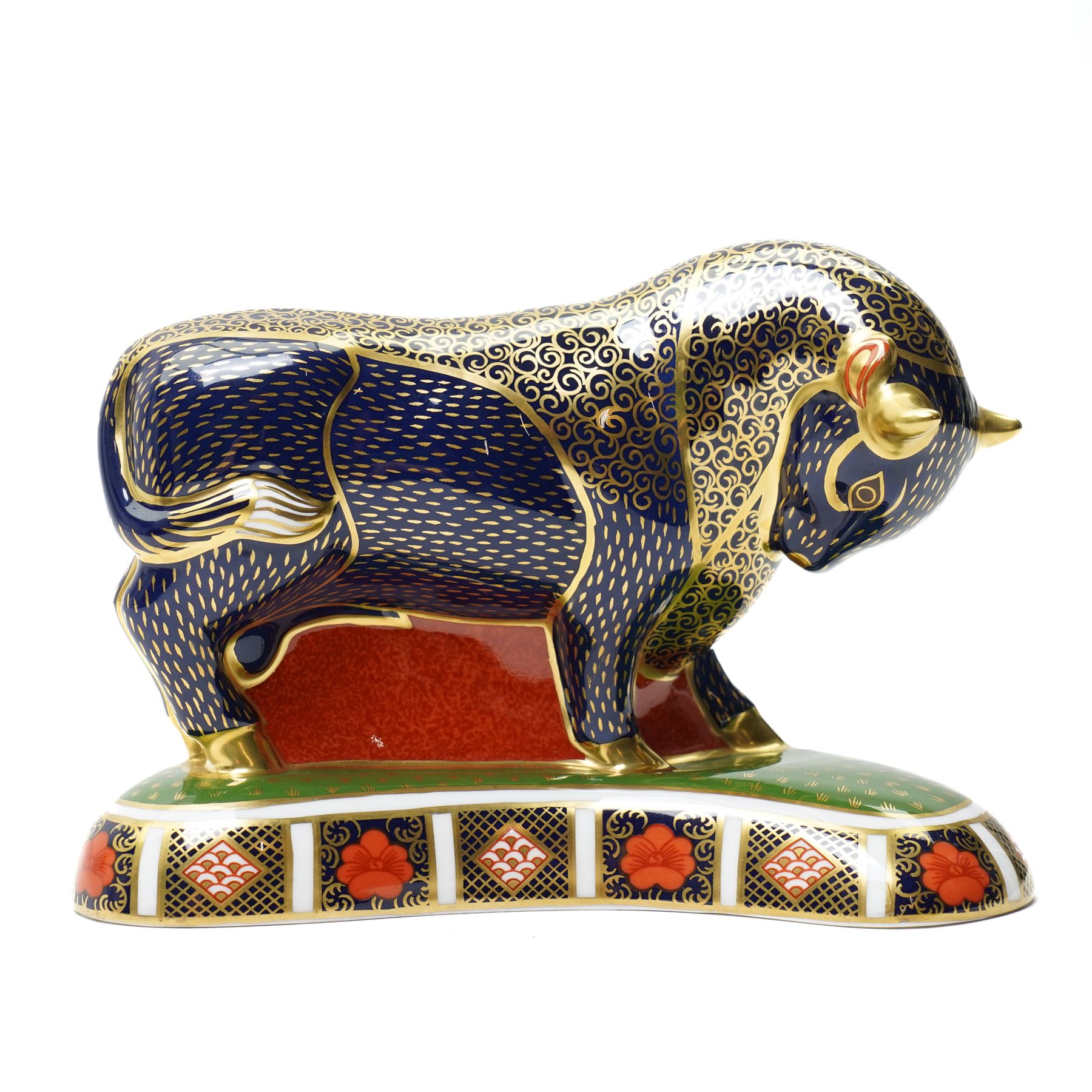 Royal Crown Derby Grecian Bull paperweight, with gold stopper, boxed